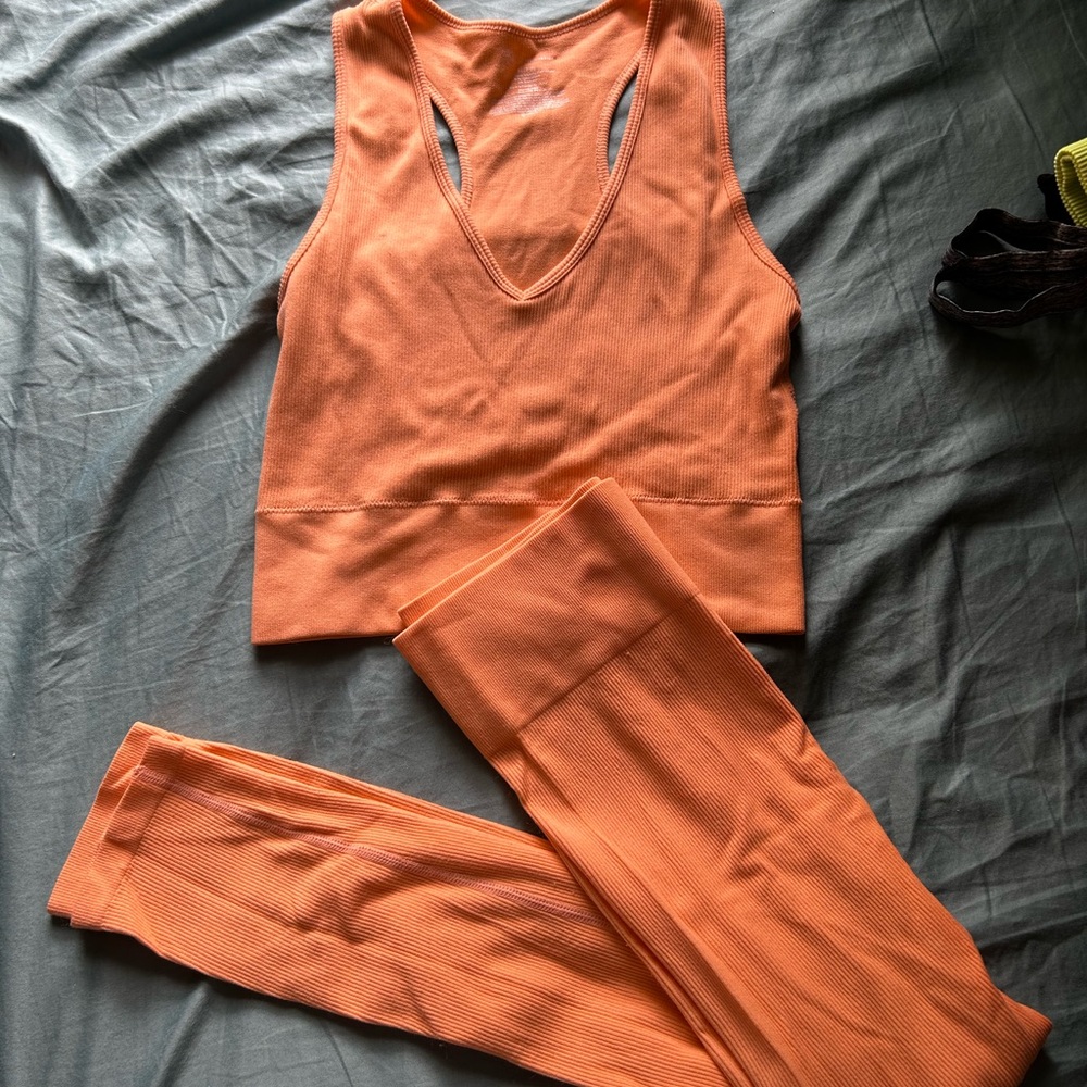 No Boundaries Orange Sports Bra and Leggings